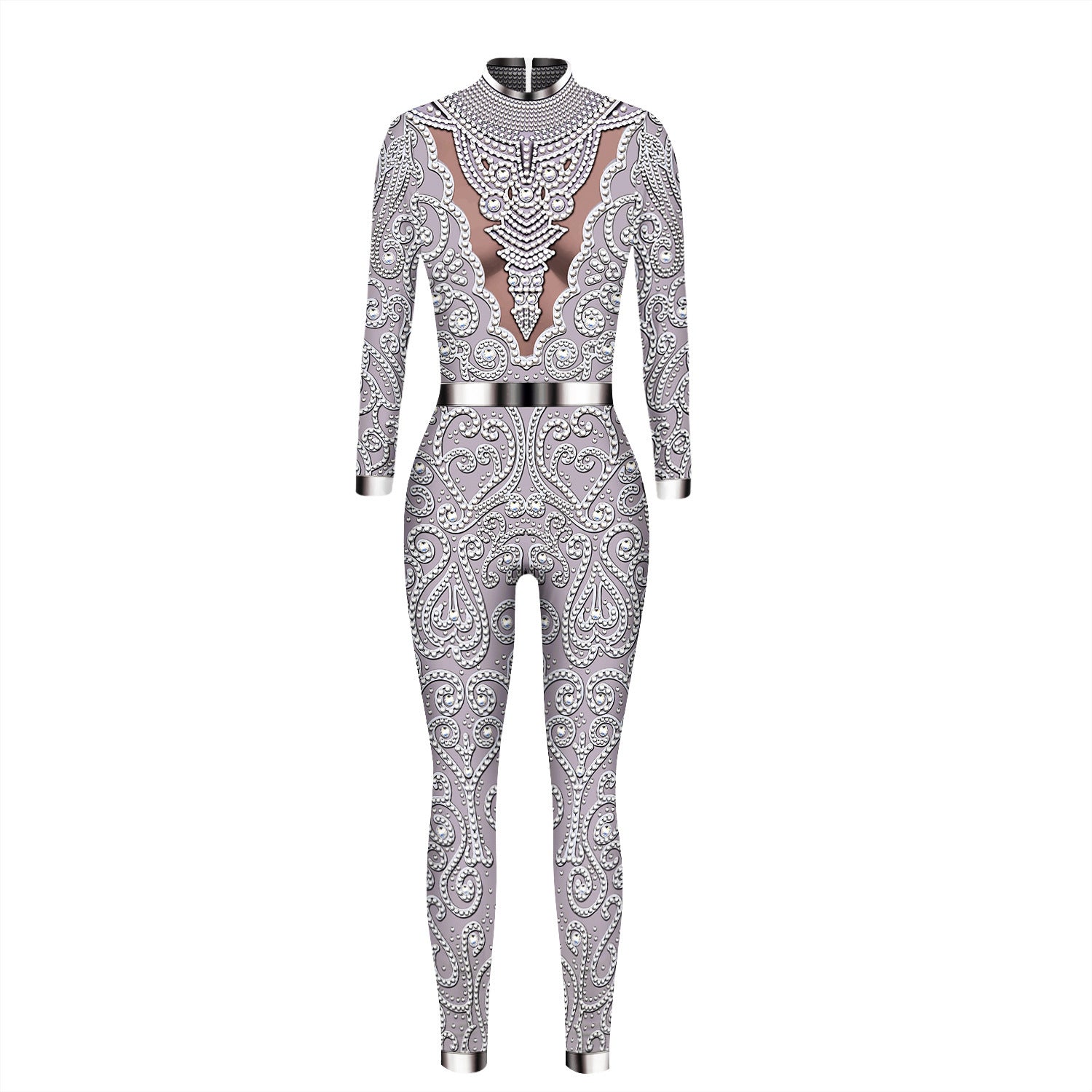 Cross-border popular skeleton ghost clothing 3D digital printing Halloween cosplay play clothing women's tight jumpsuit