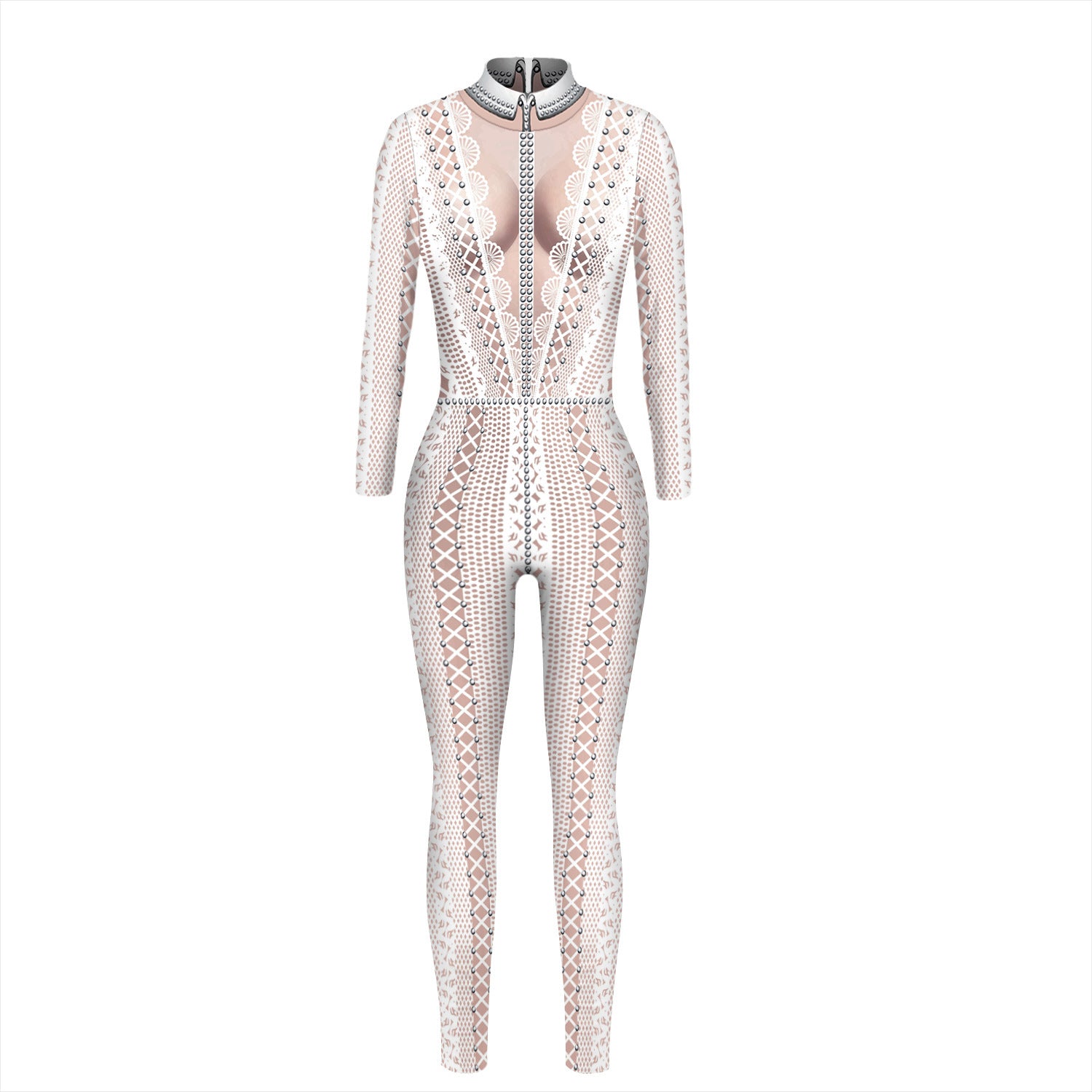 Cross-border popular skeleton ghost clothing 3D digital printing Halloween cosplay play clothing women's tight jumpsuit