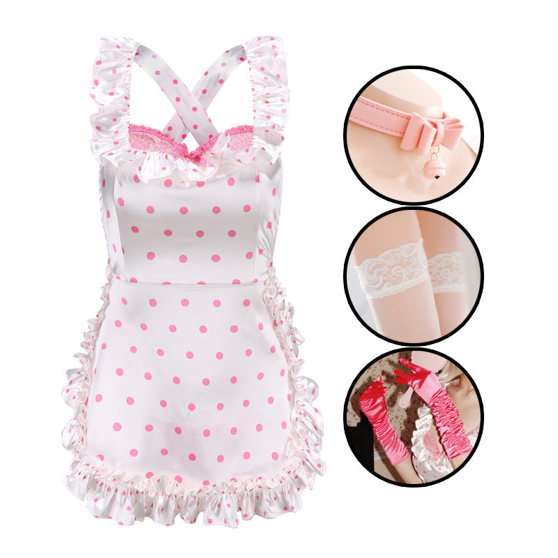 Sexy Lingerie 2024 New Sexy No Polo Dot Kitchen Apron Maid Dress Sexy Uniform cosplay Women