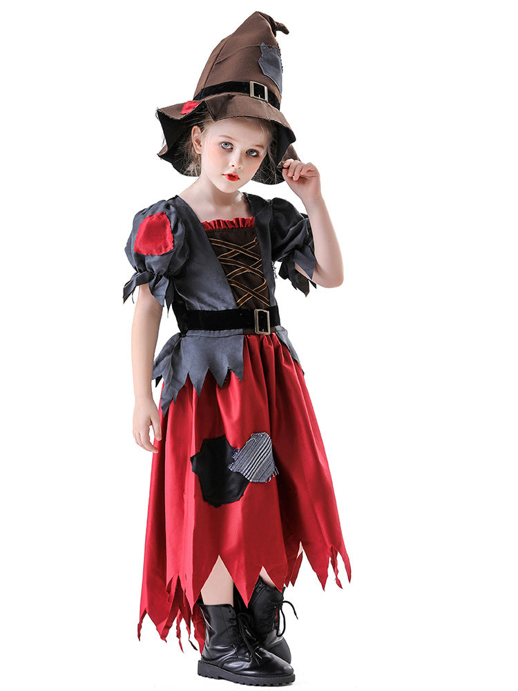 Cross-Border Halloween New Children's Witch Magic Hat Scarecrow Dress Suit Vampire Performance Costume