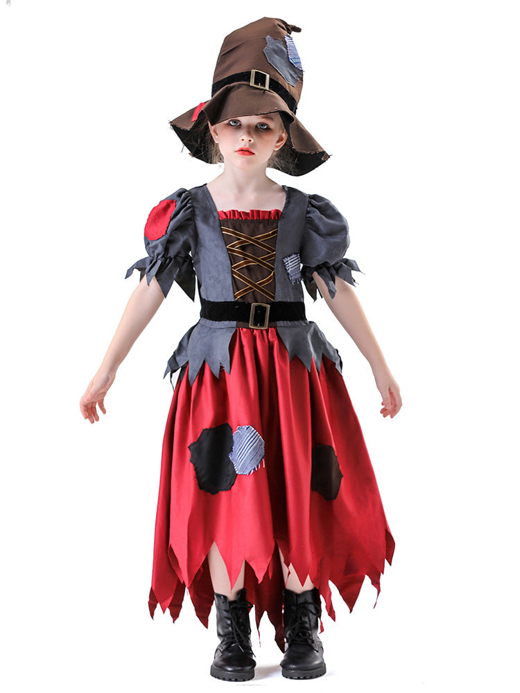 Cross-Border Halloween New Children's Witch Magic Hat Scarecrow Dress Suit Vampire Performance Costume