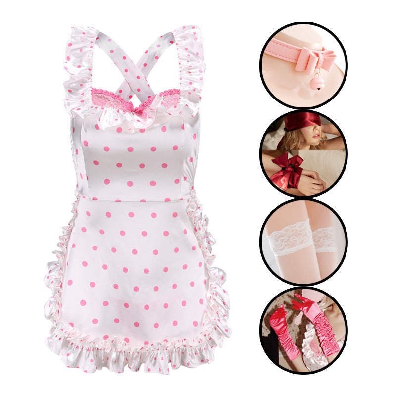Sexy Lingerie 2024 New Sexy No Polo Dot Kitchen Apron Maid Dress Sexy Uniform cosplay Women
