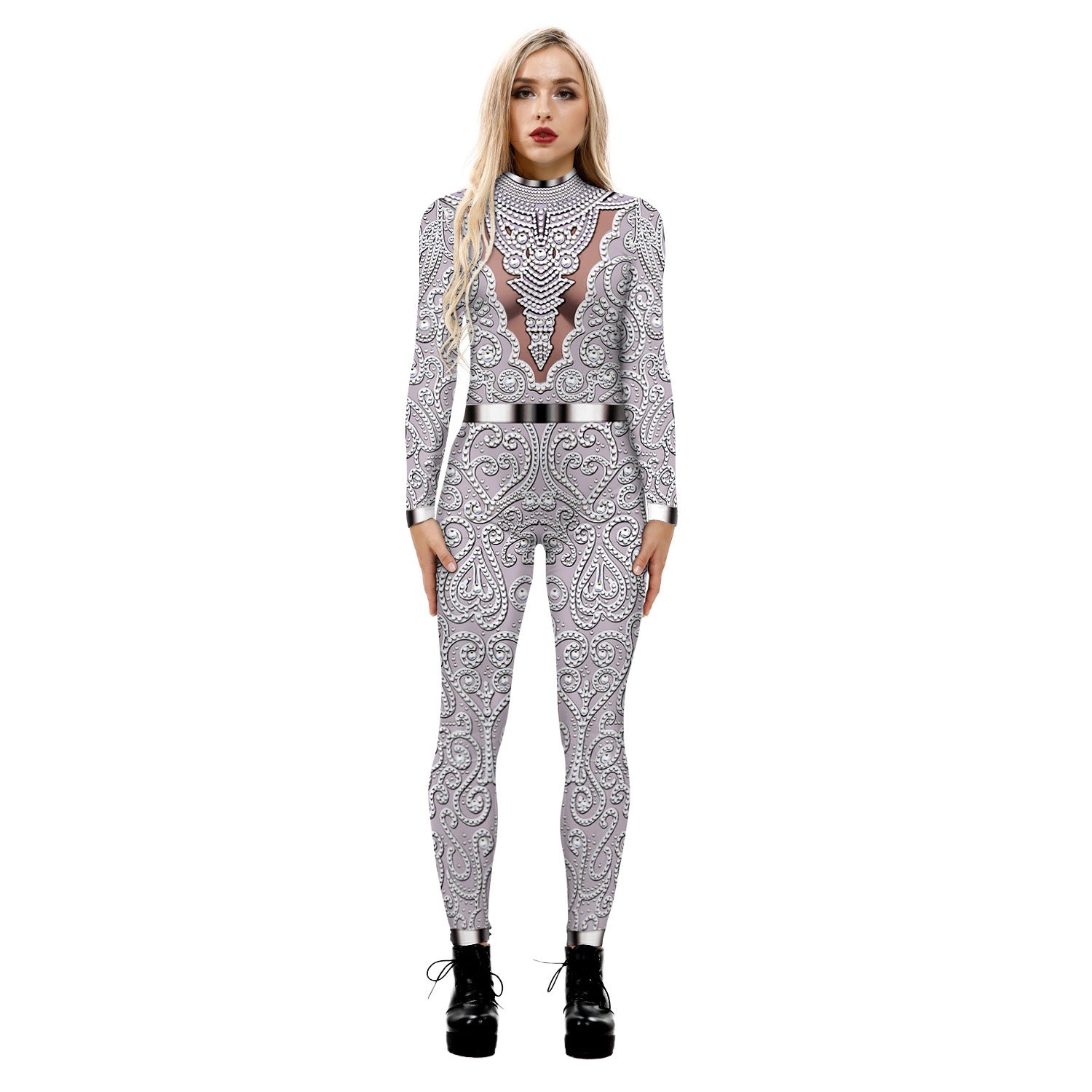 Cross-border popular skeleton ghost clothing 3D digital printing Halloween cosplay play clothing women's tight jumpsuit