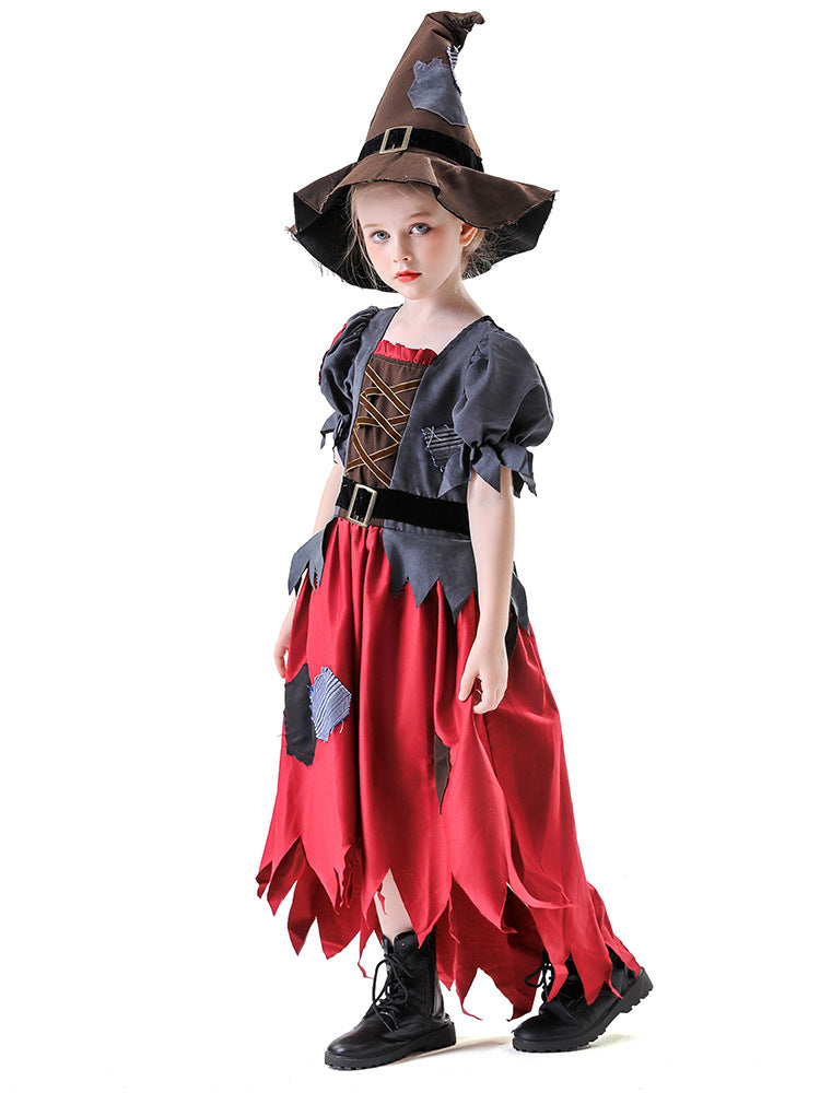 Cross-Border Halloween New Children's Witch Magic Hat Scarecrow Dress Suit Vampire Performance Costume