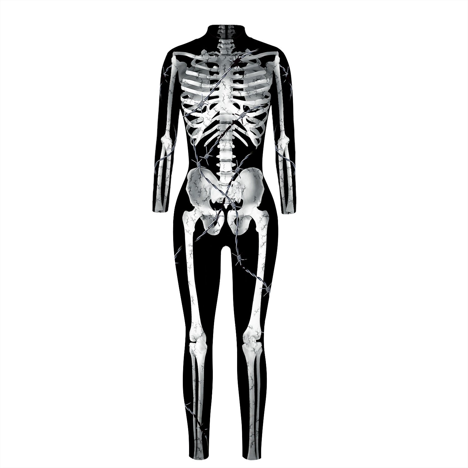 Cross-border popular skeleton ghost clothing 3D digital printing Halloween cosplay play clothing women's tight jumpsuit