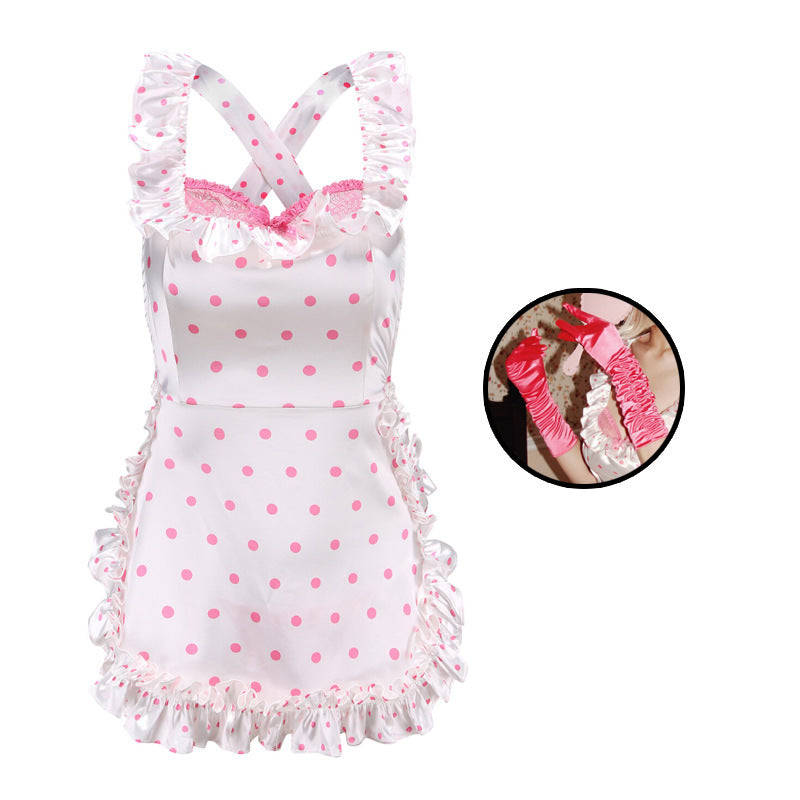 Sexy Lingerie 2024 New Sexy No Polo Dot Kitchen Apron Maid Dress Sexy Uniform cosplay Women