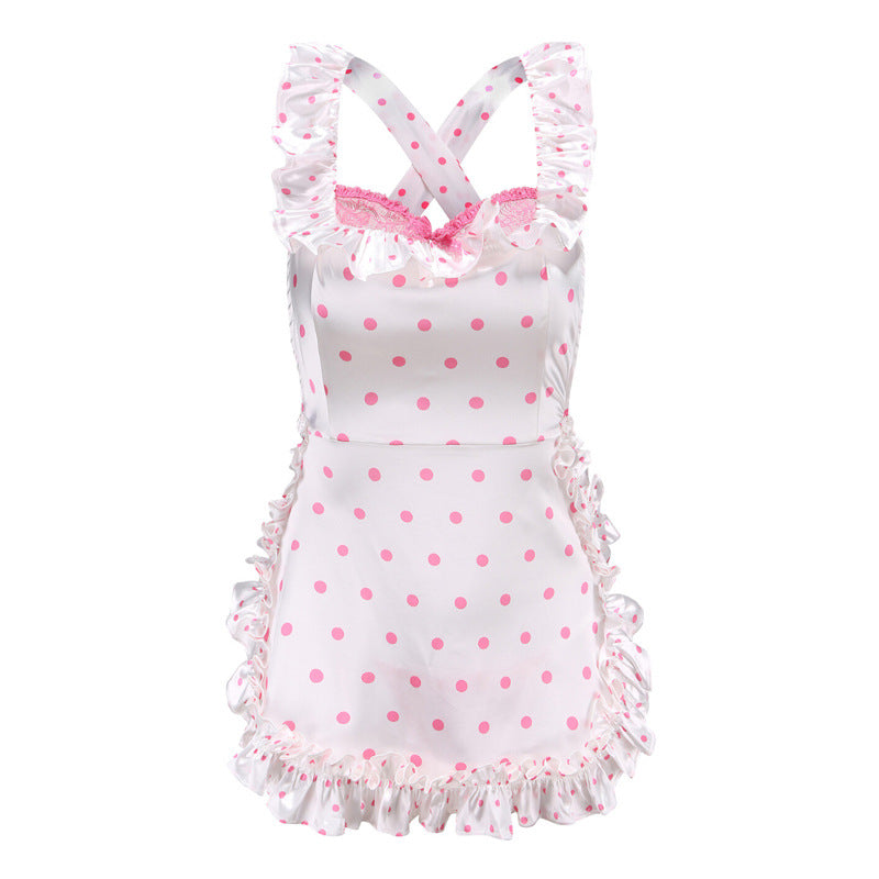 Sexy Lingerie 2024 New Sexy No Polo Dot Kitchen Apron Maid Dress Sexy Uniform cosplay Women