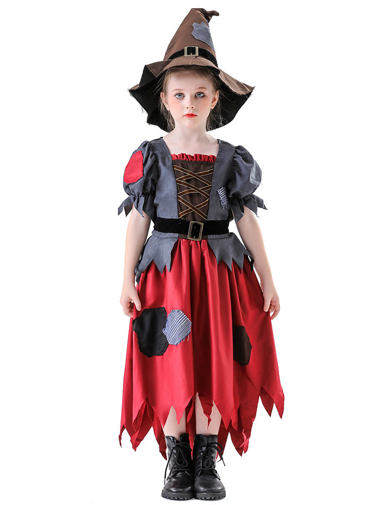 Cross-Border Halloween New Children's Witch Magic Hat Scarecrow Dress Suit Vampire Performance Costume