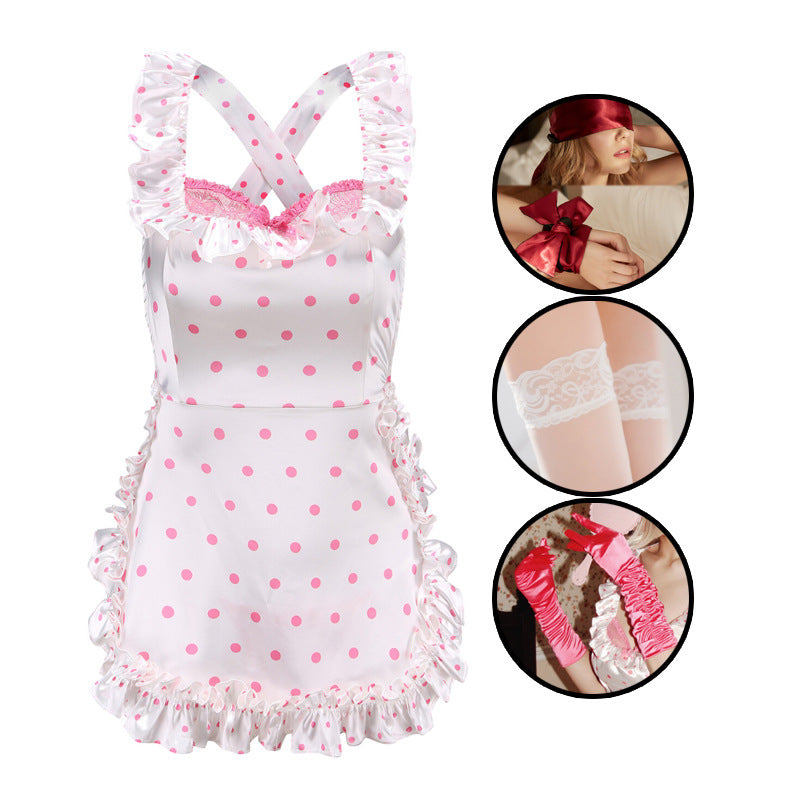 Sexy Lingerie 2024 New Sexy No Polo Dot Kitchen Apron Maid Dress Sexy Uniform cosplay Women