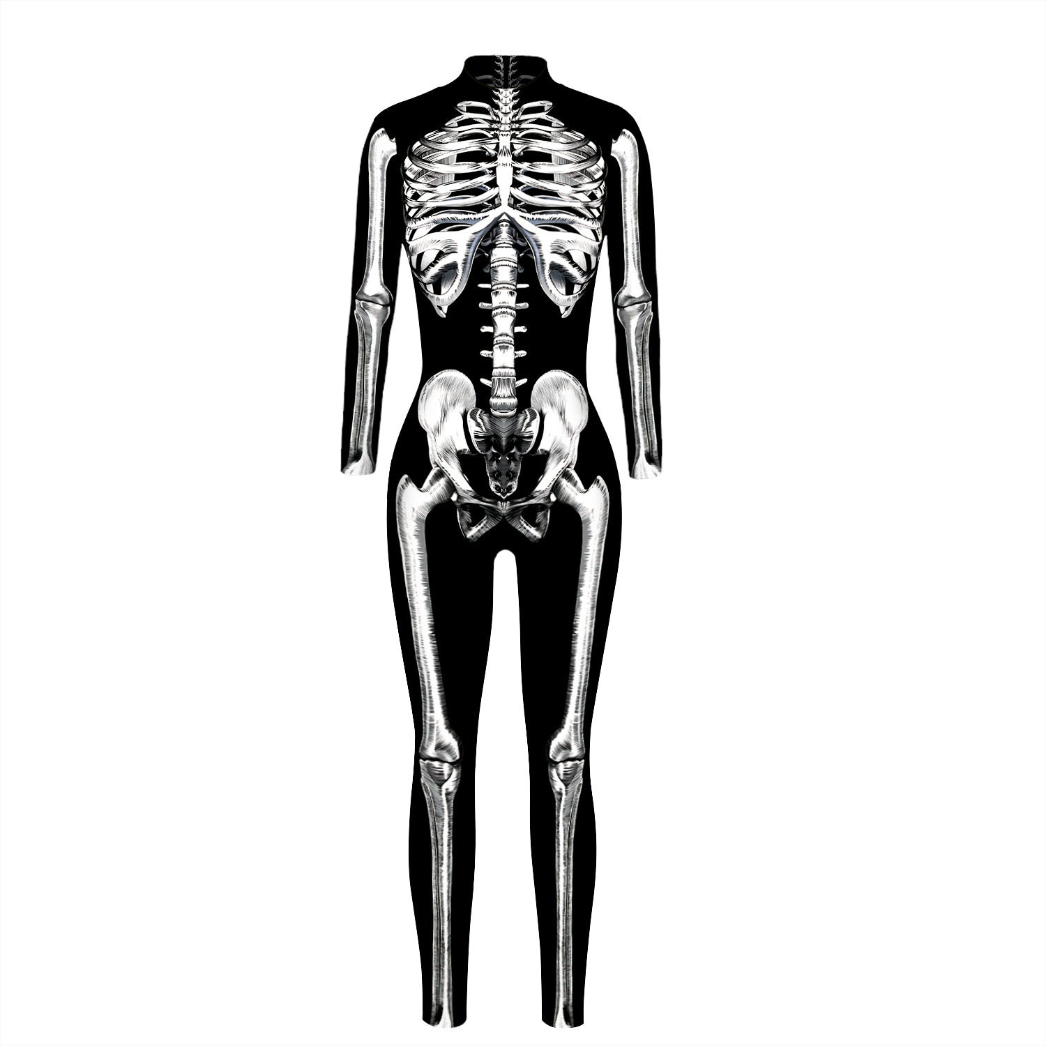 Cross-border popular skeleton ghost clothing 3D digital printing Halloween cosplay play clothing women's tight jumpsuit