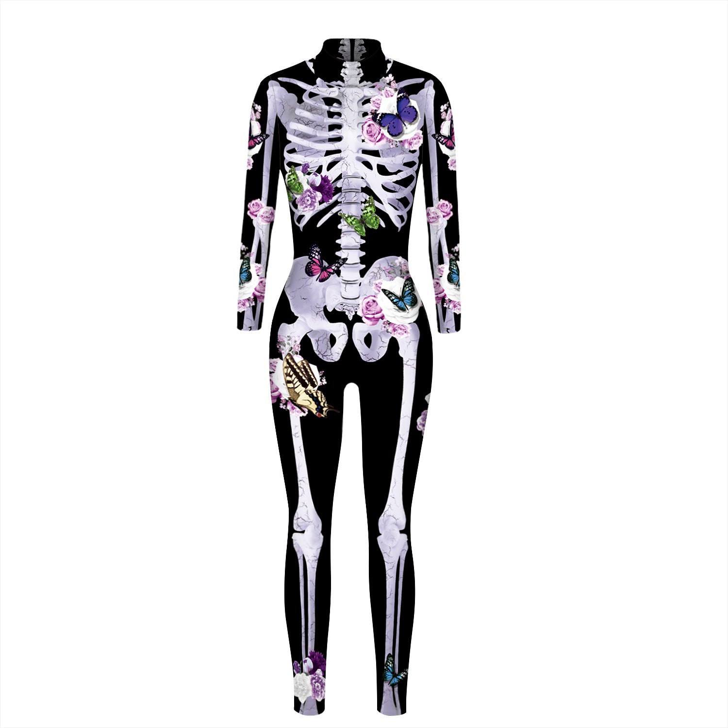 Cross-border popular skeleton ghost clothing 3D digital printing Halloween cosplay play clothing women's tight jumpsuit