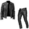 Foreign Trade Autumn and Winter Men's Cosplay Suit Leather Jacket and Leather Pants Two-Piece Set Pu Leather Casual Suit Medieval Clothing