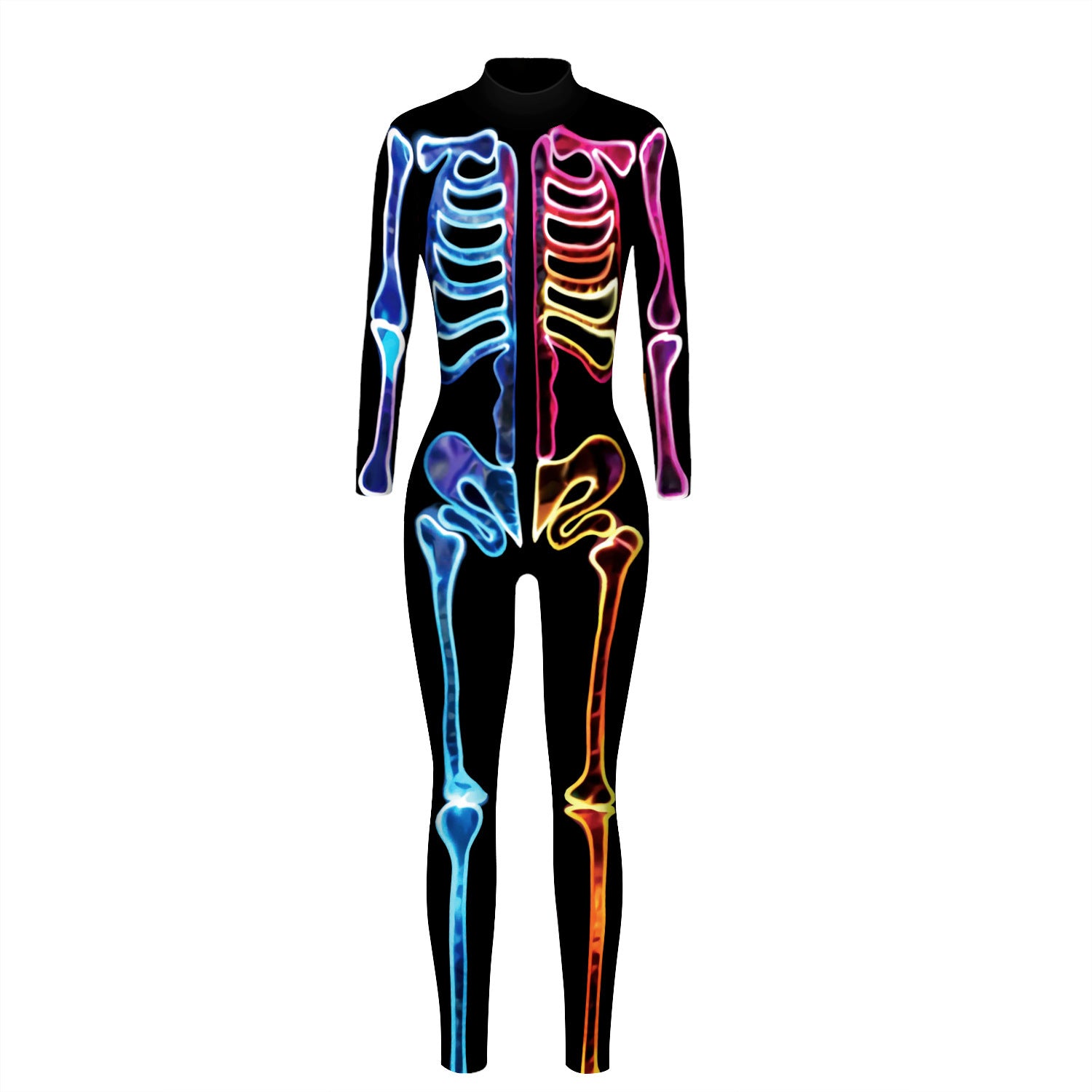 Cross-border popular skeleton ghost clothing 3D digital printing Halloween cosplay play clothing women's tight jumpsuit