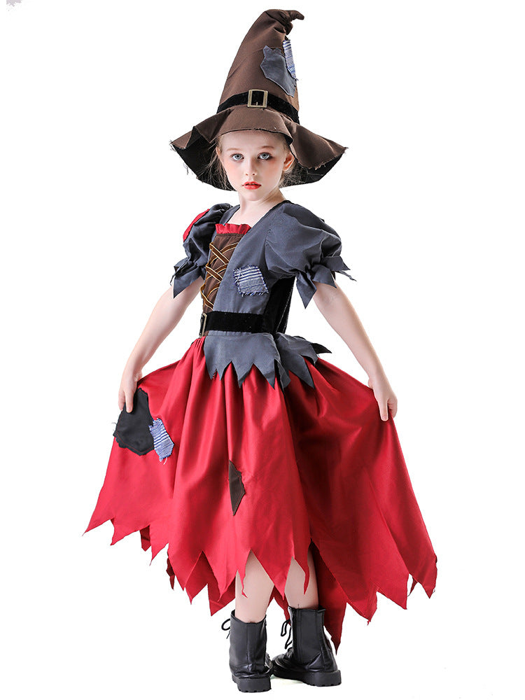 Cross-Border Halloween New Children's Witch Magic Hat Scarecrow Dress Suit Vampire Performance Costume