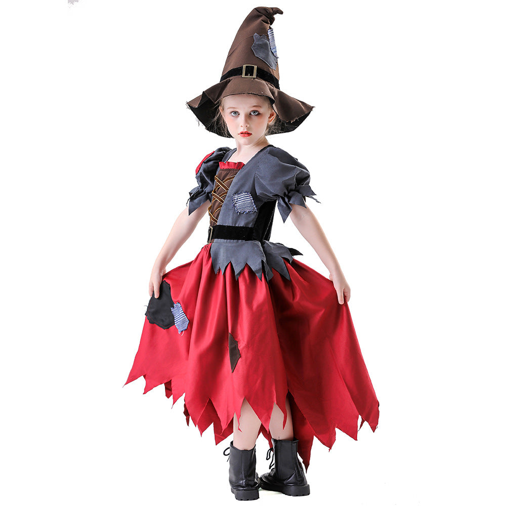 Cross-Border Halloween New Children's Witch Magic Hat Scarecrow Dress Suit Vampire Performance Costume